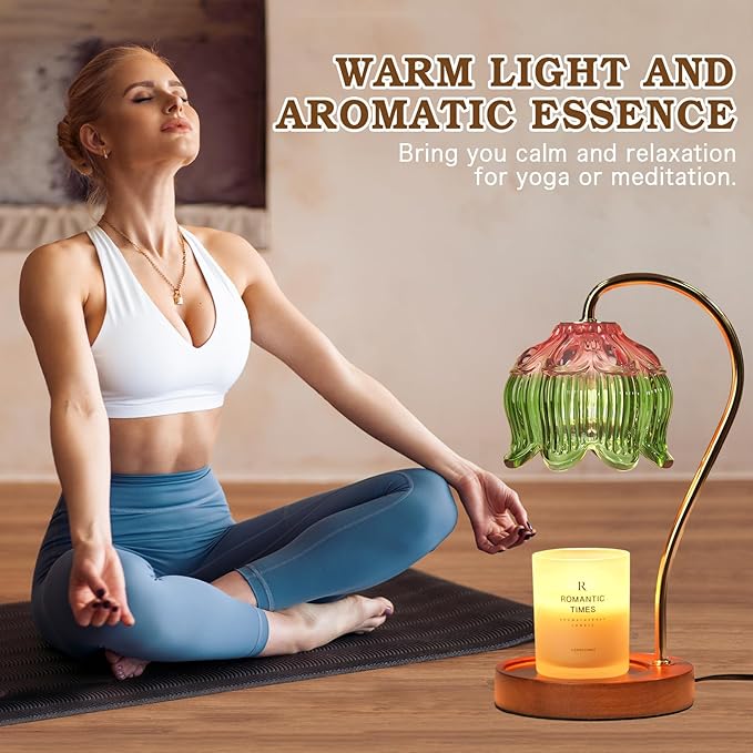 Glass Candle Warmer Lamp with Timer, Electric Candle Warmer Lamp, Graduation Birthday Gifts for Women Girls, Flower Candle Light Warmer Gifts, Aromatic Candle Warmer for Vintage Home Decor