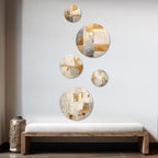 DesignQ Traditional Metal Wall Art Decor Set - Beige Metal Wall Art For Living Room - Serene Art Of Modern Scandinavian In Minimalism Set Of 5 round metal - 80" wide x 36" high - 5 metal wall Panels