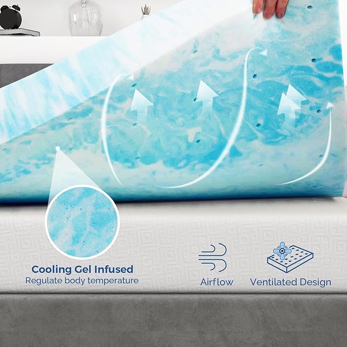 Mattress Topper Twin XL, 3 Inch Gel Memory Foam Bed Topper for Twin XL Size Bed, CertiPUR-US Certified, Blue