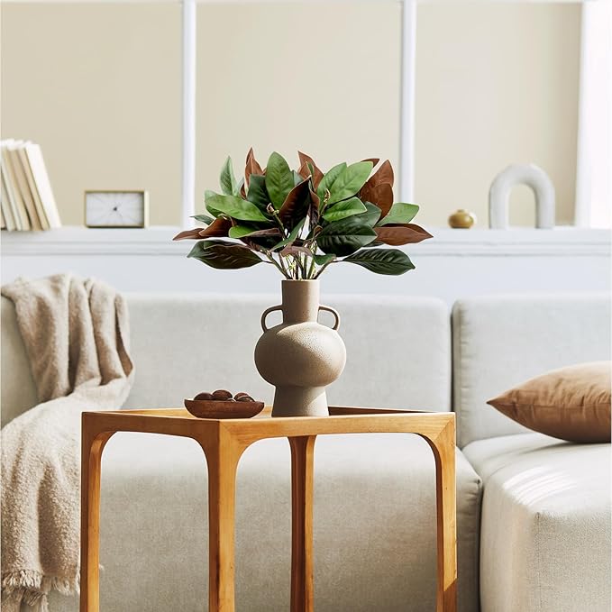 4 Pcs Magnolia Artificial Leaves Branches 25 Inch 3D Real Touch Pick Faux Magnolia Stems Fake Leaves Twigs for Indoor Outdoor Vase Filling Home Wedding Floral Arrangement Decoration