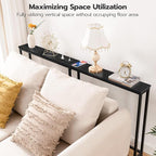HOOBRO 63" Narrow Console Table with Charging Station, 5.9" Sofa Table with 2 Power Outlets and USB Ports, Long Entryway Tables Behind Couch Table, for Hallway, Livingroom, Black BB165UXG01