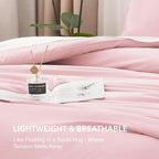 Litanika Pink Comforter Set Full Size, 3 Pieces Girls Women Cute Soft Solid Bedding Comforter Set, All Season Bed Set (79x90In Comforter & 2 Pillowcases)