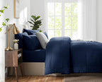 CozyLux Oversized Queen Comforter Sets Navy Blue, 7 Pieces Bed in a Bag, Ultra-Soft All Season Bedding Sets with Stitch Quilted Comforter, Flat Sheet, Fitted Sheet, Pillowcases, Navy Blue
