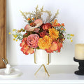 Artificial Orange Carnation and Orchid Flower Arrangement in White Ceramic Vase with Gold Stand (Orange)