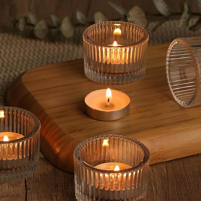 36 pcs Clear Tealight Candle Holders with 36PCS Tea Lights Candles, Glass Votive Candle Holders Set for Table Centerpiece, Home Decor and Party Supplies