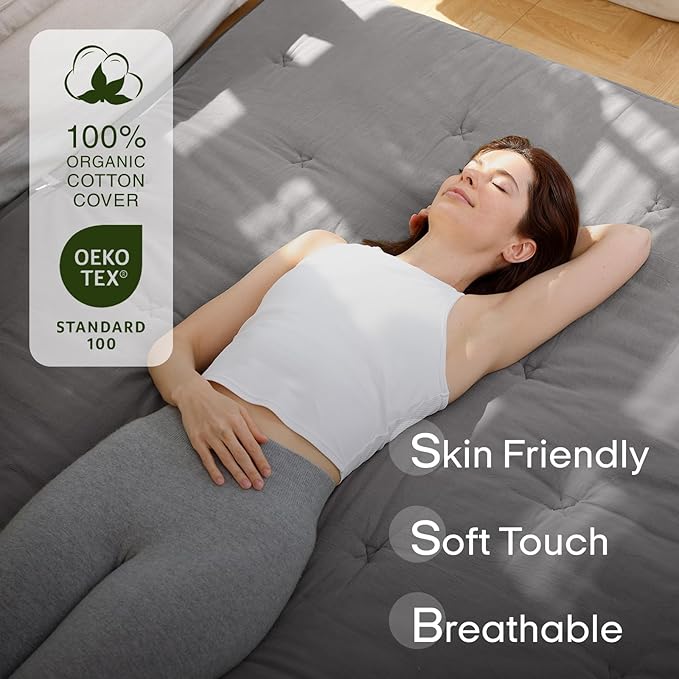 ZonLi Japanese Floor Futon Mattress Full Size 75"x 54", 100% Cotton Cover 2.5'' Thicken Tatami Mattress, Foldable Sleeping Pad, Portable Dormitory Tatami Mat (Grey)