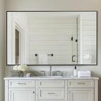 Antok Bathroom Mirror, 60"x36" Wall Mirror, Decorative Mirrors Vanity Mirror Aluminum Alloy Frame Contemporary Rectangular Hanging Mirror for Living Room Bathroom Entryway,Black,Rect Corner