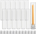 12 Set Christmas Glass Hurricane Candle Holders 12.6" Open Ended Glass Candleholder Tube Shape Bottomless and 2.2" Taper Clear Candlestick Holders for Wedding Party Table Centerpiece (Clear)
