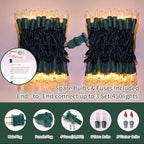 LAMPHOME Super-Bright Extendable Warm White Christmas Lights Decoration 300Lights 63.8ft(2pk of 150L) UL Certified Mini Bulb String Lights Set for Outdoor Christmas Tree Garden Holiday Party Decor