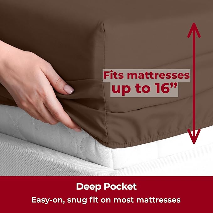 Mellanni Twin XL Sheets Set - 3 PC Iconic Collection Bedding - Hotel Luxury, Extra Soft, Cooling Bed Sheets - Wrinkle, Fade, Stain Resistant (Twin Extra Long, Brown)