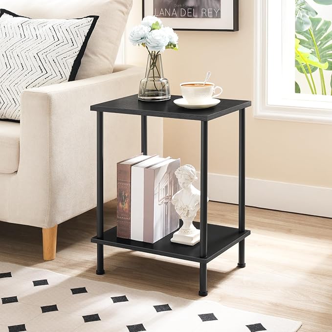 HOOBRO End Table, Small Side Table, Nightstand with 2-Layer Storage Shelves, Sofa Table for Small Spaces, Living Room, Bedroom, Stable Frame, Easy Assembly, Black BB09BZ01