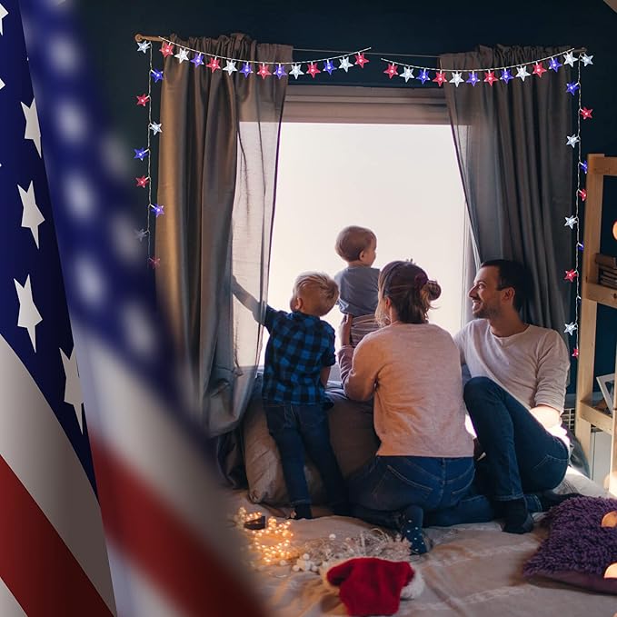 4th of July Decorations Red White and Blue Star String Light Battery Operated 10FT 20 LED Indoor Outdoor Waterproof Twinkle Patriotic Fairy Lights for Independence Day Memorial Day