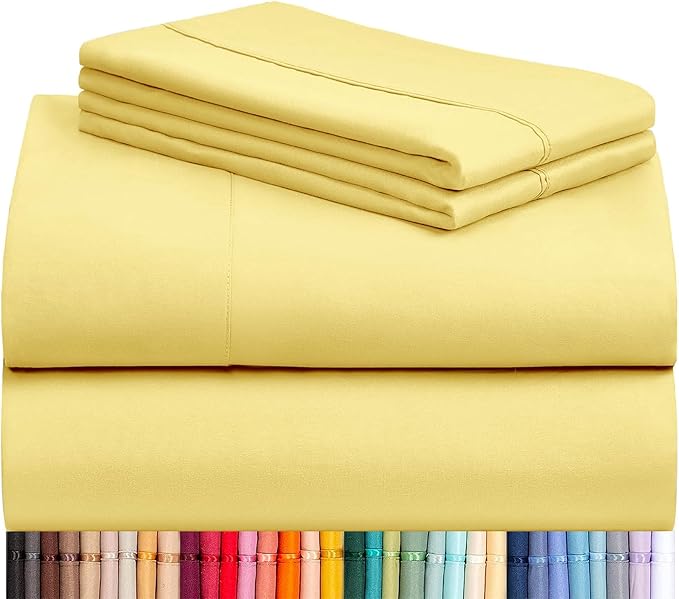 LuxClub 4 PC Sheet Set Bed Sheets Deep Pockets 16" Eco Friendly Wrinkle Free Cooling Machine Washable Hotel Bedding Silky Soft - Lemon California King