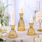 6 Pcs Amber Glass Candlestick Holders (3.5"/6", Assorted)- Tall Taper Candle Holders with Vintage Design, Candle Stick Holders in Bulk for Fall Party Decor, Amber Candle Holder for Tapered Candles