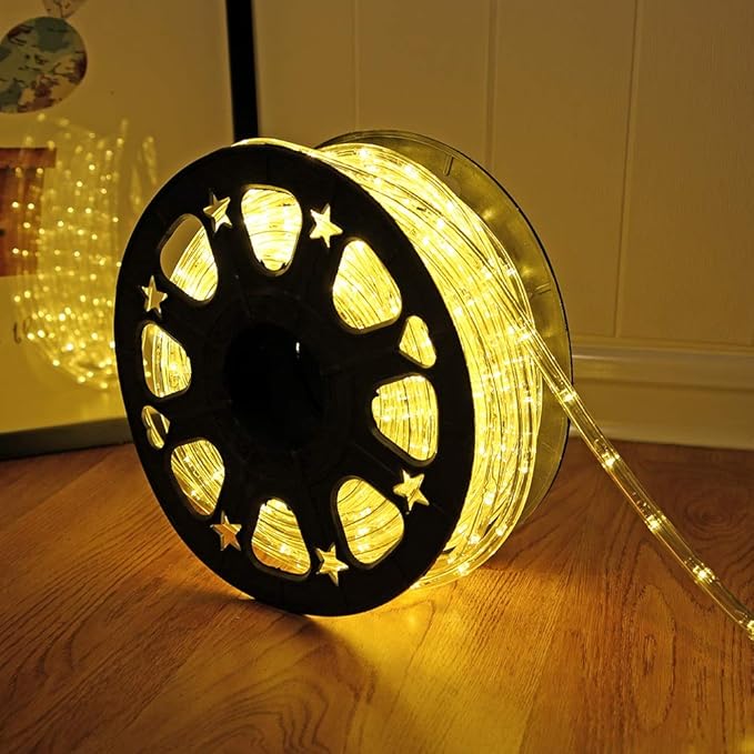 50ft 360 LED Waterproof Rope Lights, 110V Connectable Indoor Outdoor Warm Led Rope Lights for Outside, Deck, Patio, Pool, Camping, Landscape Lighting and Christmas Tree Decorations (Warm White)