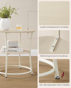VASAGLE Side Table, 2-Tier Round End Table, Nightstand with Steel Frame for Small Spaces, Living Room, Bedroom, Natural Beige