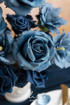 Ling's Moment Artificial Flowers Fake Silk Poppy Faux Foam Roses Combo for DIY Wedding Bouquets Centerpieces Arrangements Bridal Shower Party Home Decorations, Nautical Navy, 25pcs
