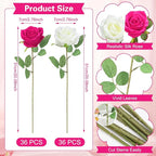 72 Pcs Hot Pink, White Artificial Roses, Bulk Fake Silk Flowers for Wedding Arch, Centerpieces, Vase Filler, Party Decor (36 Pink + 36 White)