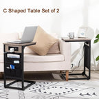 AMHANCIBLE C Shaped End Table with Charging Station, TV Tray Set of 2, Couch Tables with Storage Bag, Slide Under Sofa Side Table with USB Ports and Outlets for Living Room, Grey HET04CGY