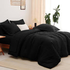 CozyLux King Size Comforter Set Black Seersucker 7 Pieces Bed in a Bag King Comforter Set with Sheets, Luxury Soft Bedding Set with Down Alternative Comforter, Sheets, Pillowcases & Shams All Seasons