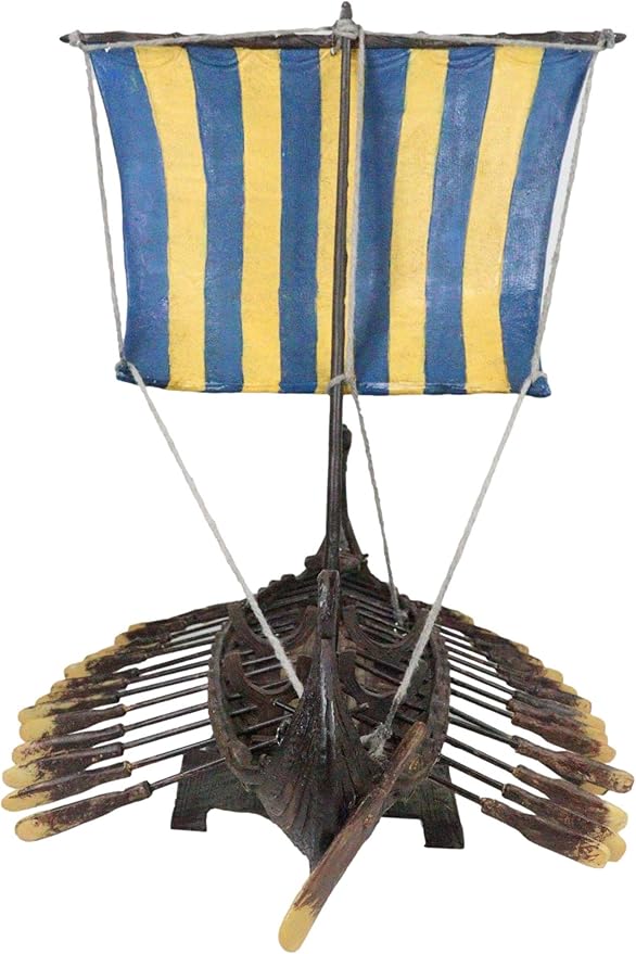 Ebros Gift Scandinavian Viking Norseman Dragon Gokstad Longship Model Ship Boat Resin Sculpture with Display Base Stand War Vessel Battle Ships Prototype Figurine