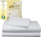 California Design Den Striped Twin Sheets Set - Soft 400 Thread Count Sateen, Natural 100% Cotton Sheets Twin Size Bed Set with Deep Pockets, Cooling and Durable Bedding - Striped White