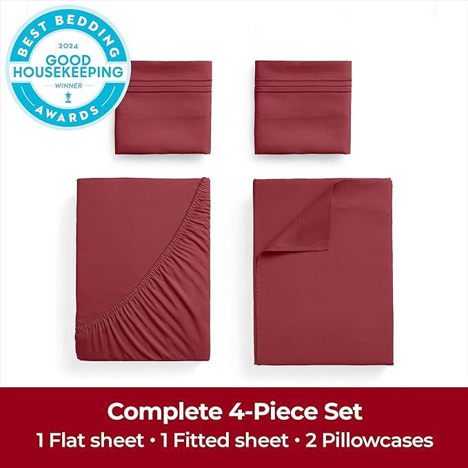 Mellanni Extra Deep King Sheets - 4 PC Iconic Collection Bedding - Hotel Luxury, Ultra Soft, Cooling Bed Sheets - Wrinkle, Fade, Stain Resistant (King, Brick Red)