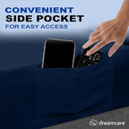 DREAMCARE King Size Sheets Set – 4 pcs Cooling Sheets – up to 21” Deep Pocket King Sheet Set – Hotel Luxury Sheets & Pillowcases – Superior Softness 100% Fine Microfiber with Side Pocket – Navy Blue