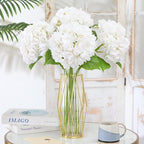 Nubry 22.44In White Hydrangea Artificial Flowers,4Pcs Latex Faux Real Touch Large Hydrangea Flowers with Long Stems & Leaves for Home Office Decor Wedding Party Arrangements(White)