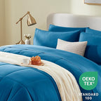 CozyLux Queen Comforter Set Teal, 7 Pieces Bed in a Bag, Teal Comforter Queen Size, All Season Bedding Sets with Stitch Quilted Comforter, Flat Sheet, Fitted Sheet, Pillowcases