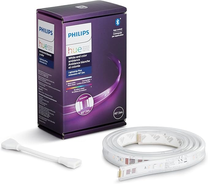 Philips Hue Indoor 3-Foot Smart LED Light Strip Plus Extension - Color-Changing Single-Color Effect - Requires Base Kit - Control with Hue App - Works with Alexa, Google Assistant and Apple HomeKit