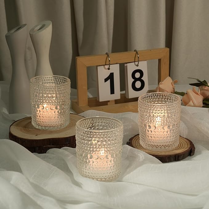24pcs Large Votive Candle Holder, 2.7 * 3.5in Clear Glass Tea Light Candle Holders Bulk for DIY Wax Wedding Table Decor & Christmas Thanksgiving