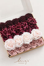 Ling's Moment Artificial Flowers Fake Silk Roses Faux Foam Dahlia Gardenia Combo for DIY Wedding Bouquets Centerpieces Arrangements Bridal Shower Party Home Decorations, Marsala & Dusty Rose, 24pcs