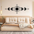 Hfrolixit Moon Phase Metal Wall Decor, Boho Moon Metal Wall Art, Celestial Wall Decor, Scandinavian Natural Wall Art, Astrology Wall Hanging (Black, 53"x21"/135x54cm)