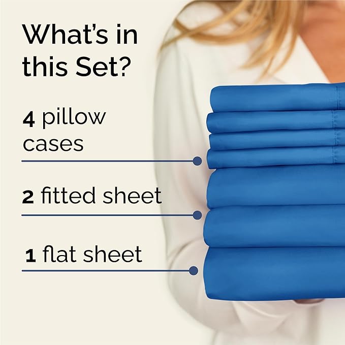 Split King 7 Piece Sheet Set - Comfy Breathable & Cooling - Soft Hotel Luxury Bedding Set with 8-16 Inch Deep Pockets - 1 Flat & 2 Fitted Sheet & 4 Pillowcases - Wrinkle Free & Easy Care - Royal Blue