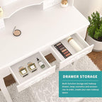 Vanity Table Set ,Makeup Table with Oval Mirror & Stool, Bedroom Wood Dressing Table with 4 Drawers White