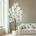 Faux White Cherry Blossom 6ft(72in) Artificial Floor Green Plant for Indoor Decor Natural Potted Tree with Texture Flowers Realistic Wood Trunk for Home Living Room,Office Perfect Housewarming Gift