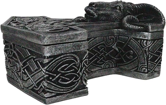 Ebros Gift Viking Ram Skull Thor Hammer Mjolnir with Runes Knotwork Decorative Jewelry Box Figurine Norse God of Thunder Scandinavian Mythology Collectible Trinket Stash Boxes
