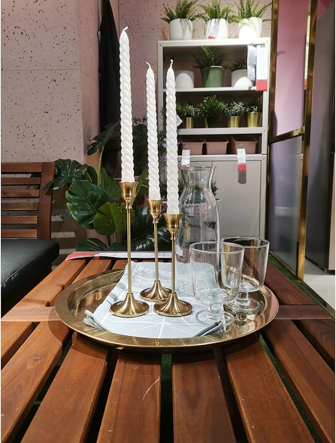 Set of 12 Brass Gold Candle Holder Candlestick Holders Taper Candle Holders Metal Candle Stick Wedding Centerpieces for Tables Candlelight Dinner Home Decor(Candles not Include)