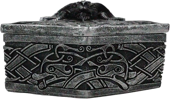 Ebros Gift Viking Ram Skull Thor Hammer Mjolnir with Runes Knotwork Decorative Jewelry Box Figurine Norse God of Thunder Scandinavian Mythology Collectible Trinket Stash Boxes