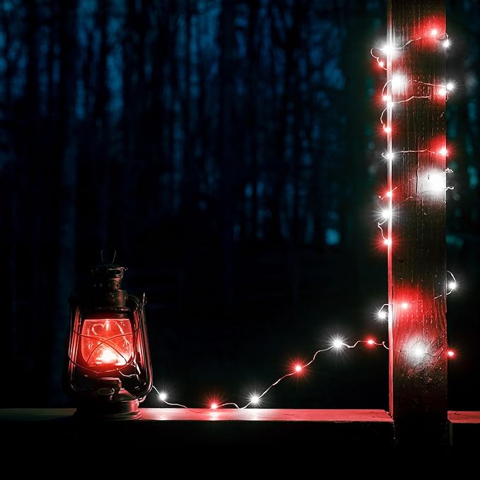 4 Pack Red and White Christmas String Lights, Each 20FT 60 LED Fairy Lights Battery Operated with Timer, Waterproof Twinkle Lights for Outdoor and Indoor Bedroom Home Yard Patio Christmas Decorations