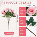 Zeyune 8 Pack 12 Inch Valentines Artificial Rose Bouquet Silk Roses Flowers Bunches Bulk Fake Roses for Wedding Bridal Home Office Garden Parties Decoration(Light Pink)