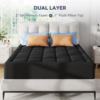 3 Inch Dual Layer Memory Foam Mattress Topper Cal King, 2 Inch Cooling Gel Memory Foam Pad Plus 1 Inch Down Alternative Pillowtop Mattress Pad with Cooling Cover, Soft Comfort Support, Black