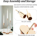 Set of 3 Gold Taper Candle Holders, Metal Gold Candlestick Holders, Tall Candle Holder, Fits 3/4 inch Thick Candle&Led Candles, for Table Centerpiece, Wedding, Dinning, Party Home Decor