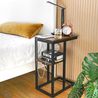 Yoobure C Shaped End Table with Charging Station, Small Side Table for Sofa，26" Tall Tv Tray Couch Table with Storage,Bedside Table with USB Ports and Outlets for Living Room, Bedroom, Rustic Brown