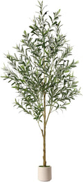 Alupssuc 6FT Artificial Olive Trees, Faux Silk Plant with Lively Artificial Trunk and Lifelike Fruits, Indoor Fake Potted Tree with White Planter for Modern Home Office Living Room Decor