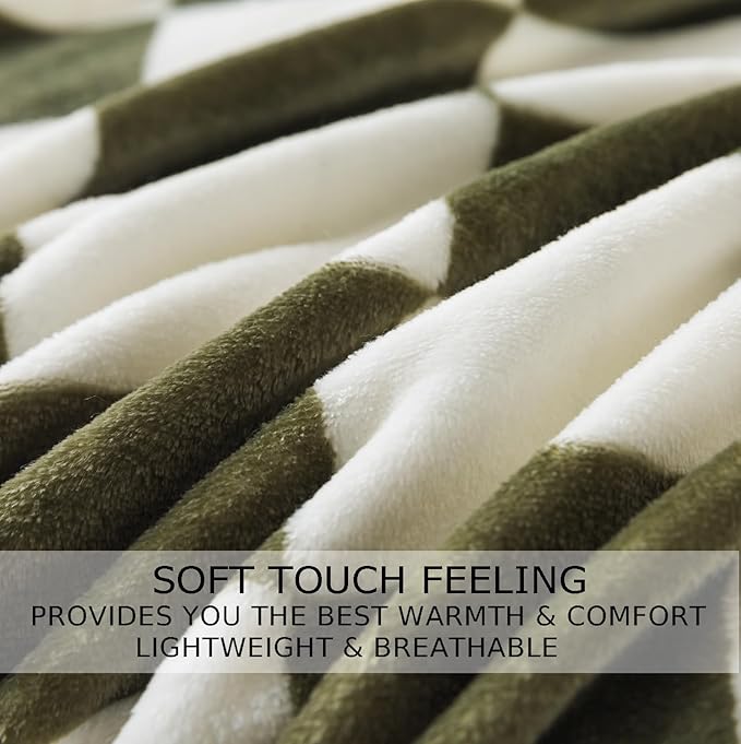 Checkered Twin Size Blanket,66x90 Inches Sage Green Microfiber Soft Cozy Fluffy Warm Hand Made Throw Blankets for Twin/Twin XL Extra Long Bed,Couch, Sofa, Chair, Camping, Picnic,Sage Green