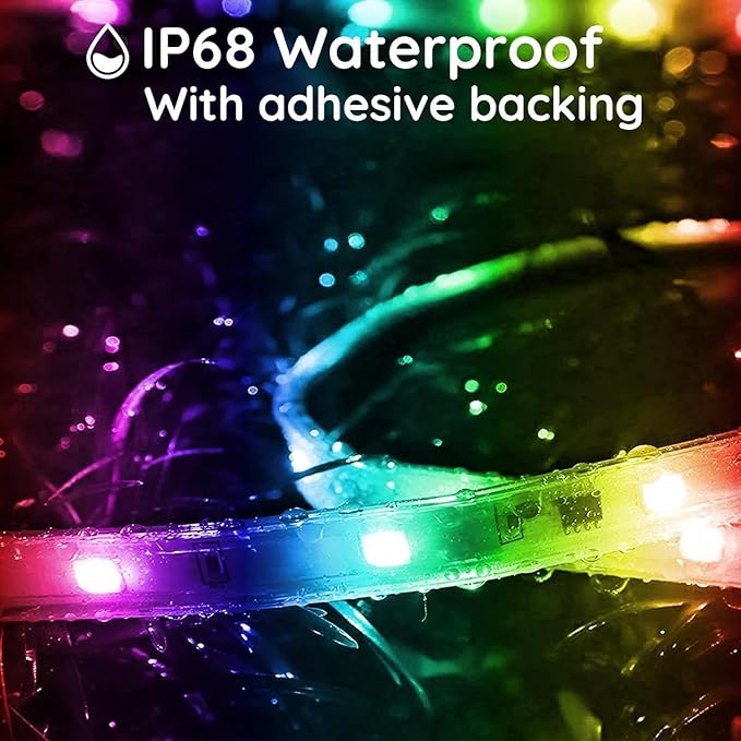 300ft Outdoor LED Strip Lights Waterproof,IP68 Outside Led Light Strips Waterproof with App and Remote,Music Sync RGB Exterior Led Rope Lights with Self Adhesive Back for Roof,Deck