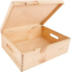 XL Wooden Storage Box with Hinged Lid | 15.8x11.8x5.5in (+-0.5) | Plain Unpainted Gift Box with Handles for Tool Toy Shoes Kitchen Clothes Jewelry | Rough & UNSANDED Wood