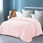 Exclusivo Mezcla Fleece Queen Size Blanket for Bed, 90x90 Inches Soft Cozy Jacquard Flannel Blankets, Lightweight Fuzzy Plush Warm for Winter, Light Pink